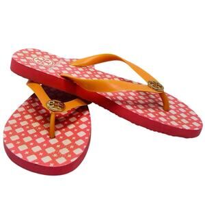 Tory Burch Classic flip-flops red/white gingham-patterned, orange jelly thong.